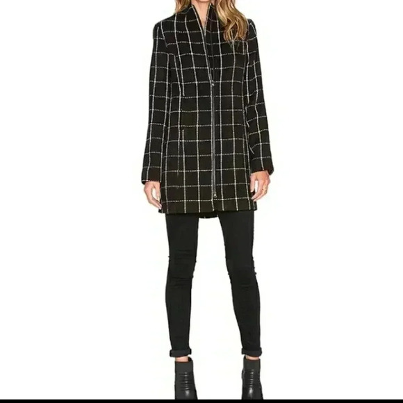 Sanctuary City Coat Black and White‎ Check Pockets Collarless Size Medium NWT - Picture 8 of 14
